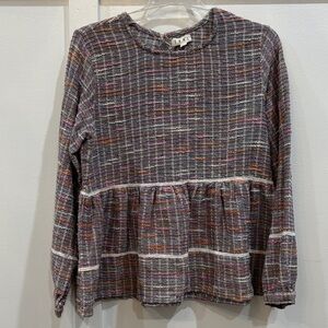 THML Multicolor Plaid Peplum Long Sleeve Blouse